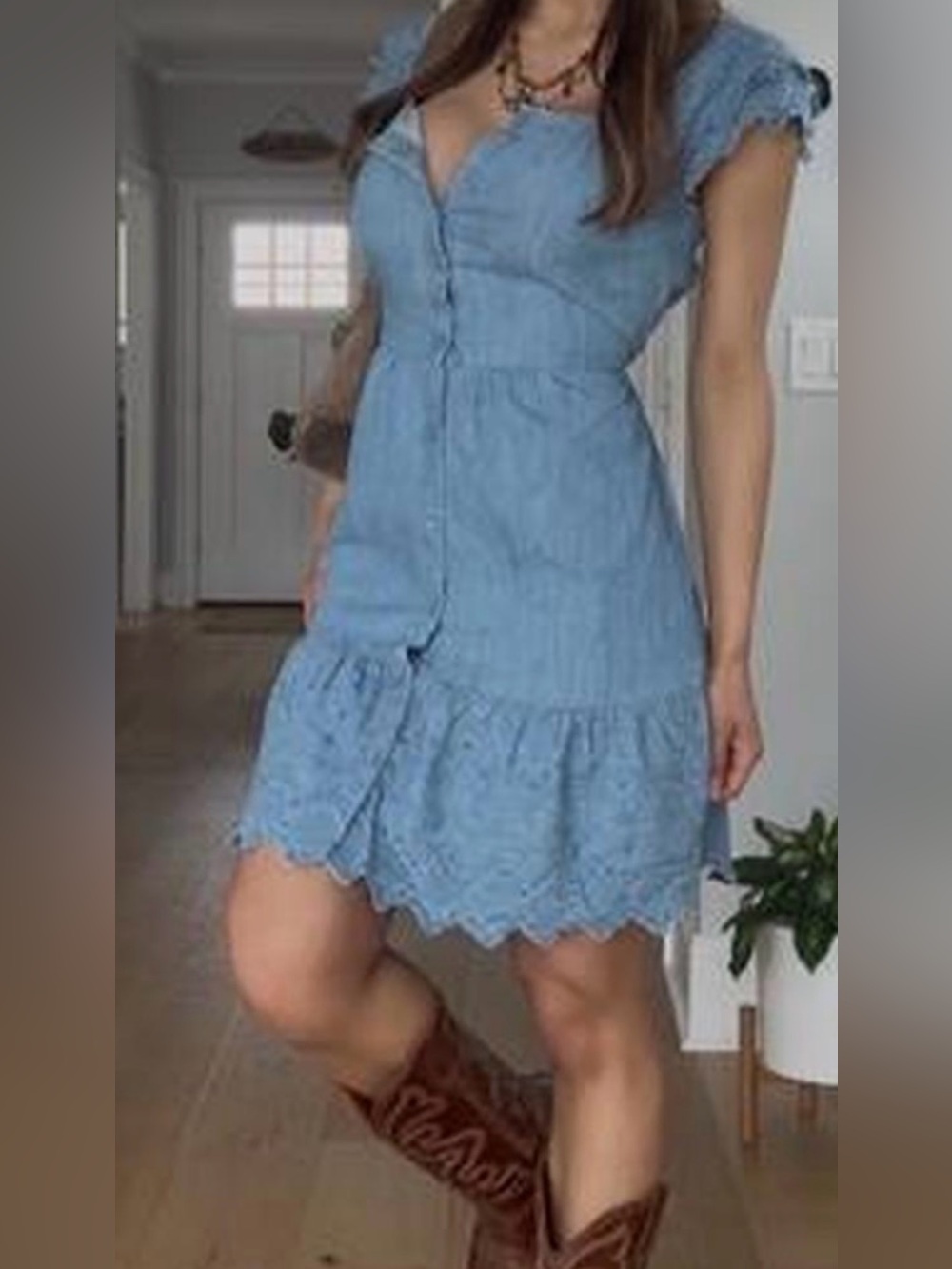 Old Navy Light Blue Denim Button-Front Mini Dress